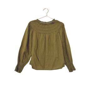 Universal Thread Olive Smocked Yoke Blouse XS new with tag